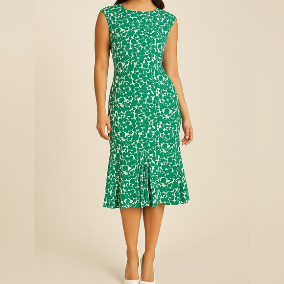 Boden Fit & Flare Jersey Midi Dress in green floral Size 4 - Picture 1 of 6